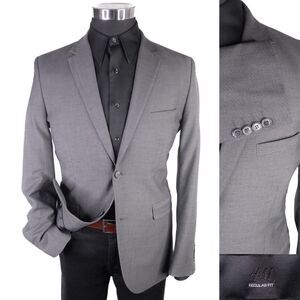 H&M Mens Blazer Jacket Size 40R Reg Fit Gray Stretch Sport Coat Two Button Poly